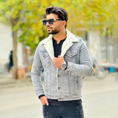 کت جین خزدار طوسی