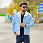 کت جین خزدار مردانه آبی روشن کد 12002 - Image 4