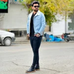 کت جین خزدار مردانه آبی روشن کد 12002 - Image 5