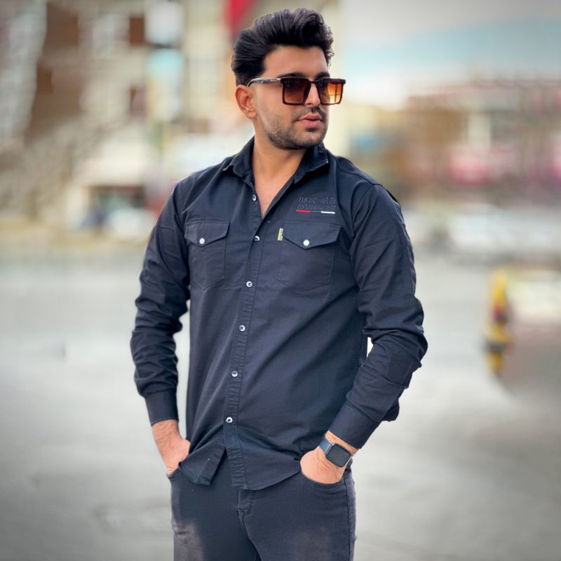 پیراهن کتان مشکی کد 4001 - Image 3