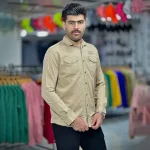 پیراهن کتان کرم کد 4007 - Image 3