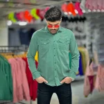 پیراهن کتان سبز تیره کد 4010 - Image 6