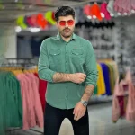 پیراهن کتان سبز تیره کد 4010 - Image 4