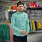 پیراهن کتان آبی کد 4009 - Image 3
