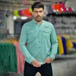 پیراهن کتان آبی کد 4009