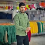 پیراهن کتان سبز کد 4003 - Image 4