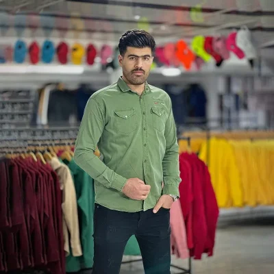 پیراهن کتان سبز کد 4003