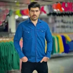 پیراهن کتان آبی کد 4006