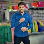 پیراهن کتان آبی کد 4006 - Image 2