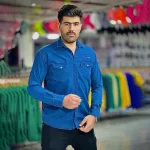 پیراهن کتان آبی کد 4006 - Image 4