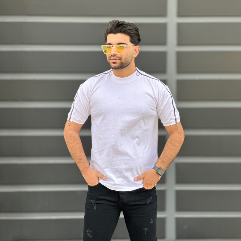 تیشرت سرشانه زیپی سفید کد 1010 - Image 3